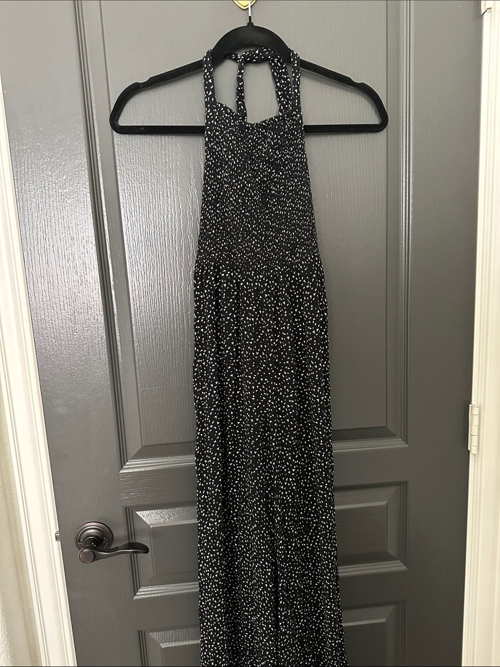 Black Halter Maxi Jumper with White Speckle Print